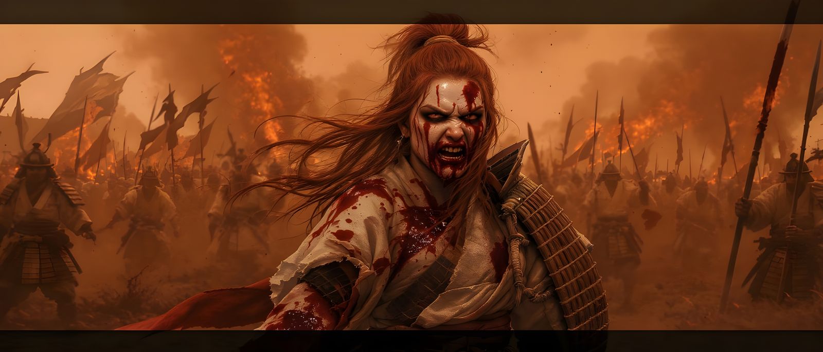 Fierce Redhead Samurai Warrior in Battle - Matte Painting