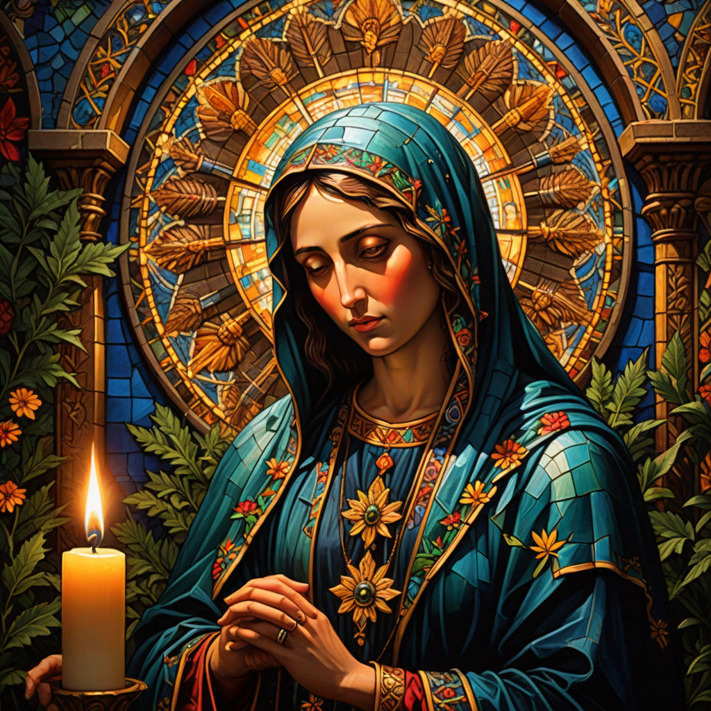 Hyperrealistic Virgin Mary in Vibrant Chapel