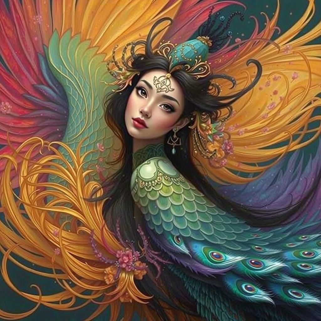 Dragon Peacock Woman in Fantasy Art Style