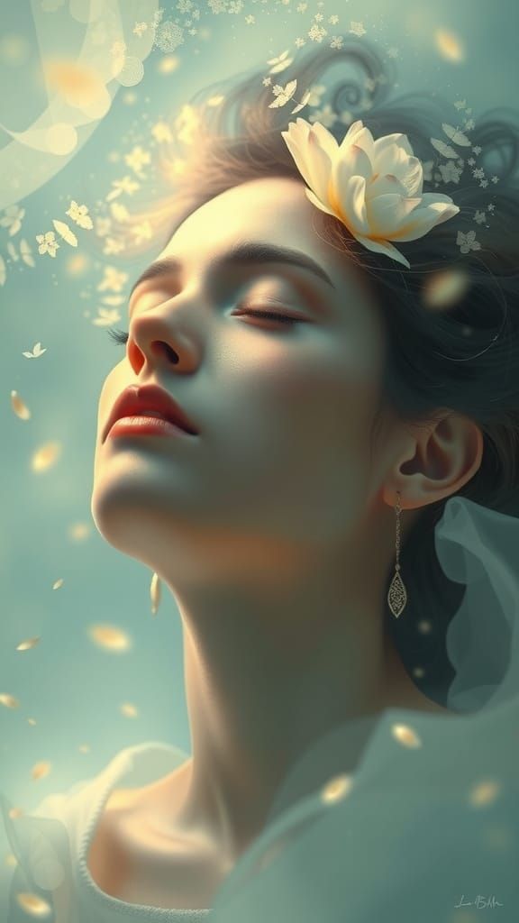 Serene Woman Lost in Ethereal Glow