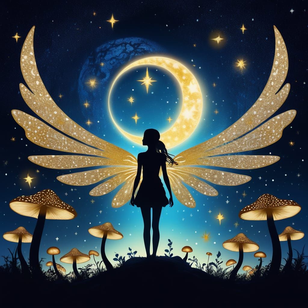 Ethereal Star Fairy in a Mystical Night Landscape