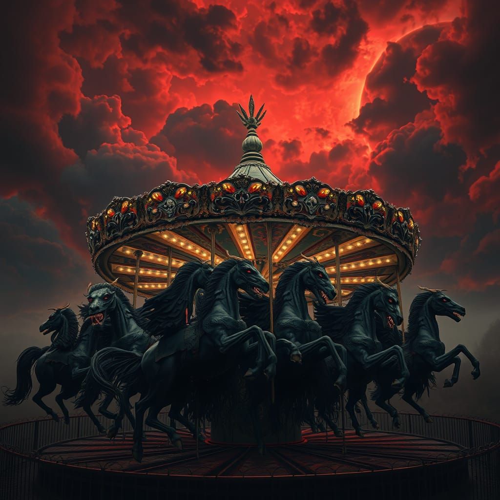Demonic Carousel of Beasts in Gothic Style