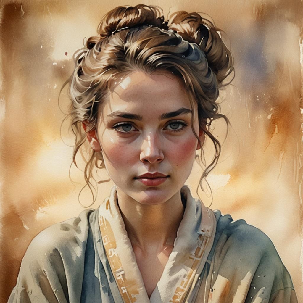 Impressionistic Watercolor Portrait of a Beautiful Woman