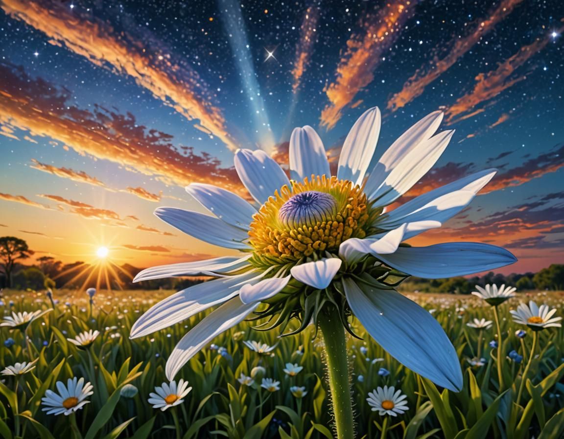 Daisy in Meadow at Dawn, Astral Illustration