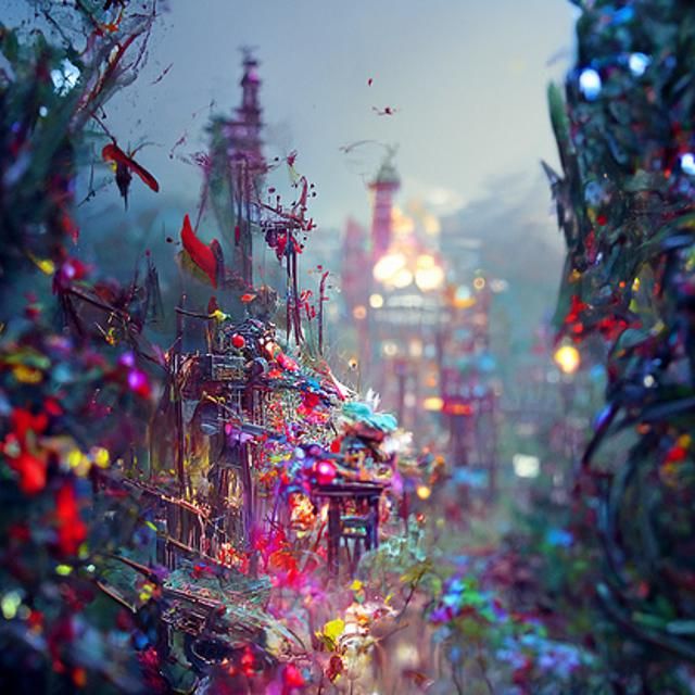 Cyberpunk Venice Meets Magical Forest: A Digital Art Piece