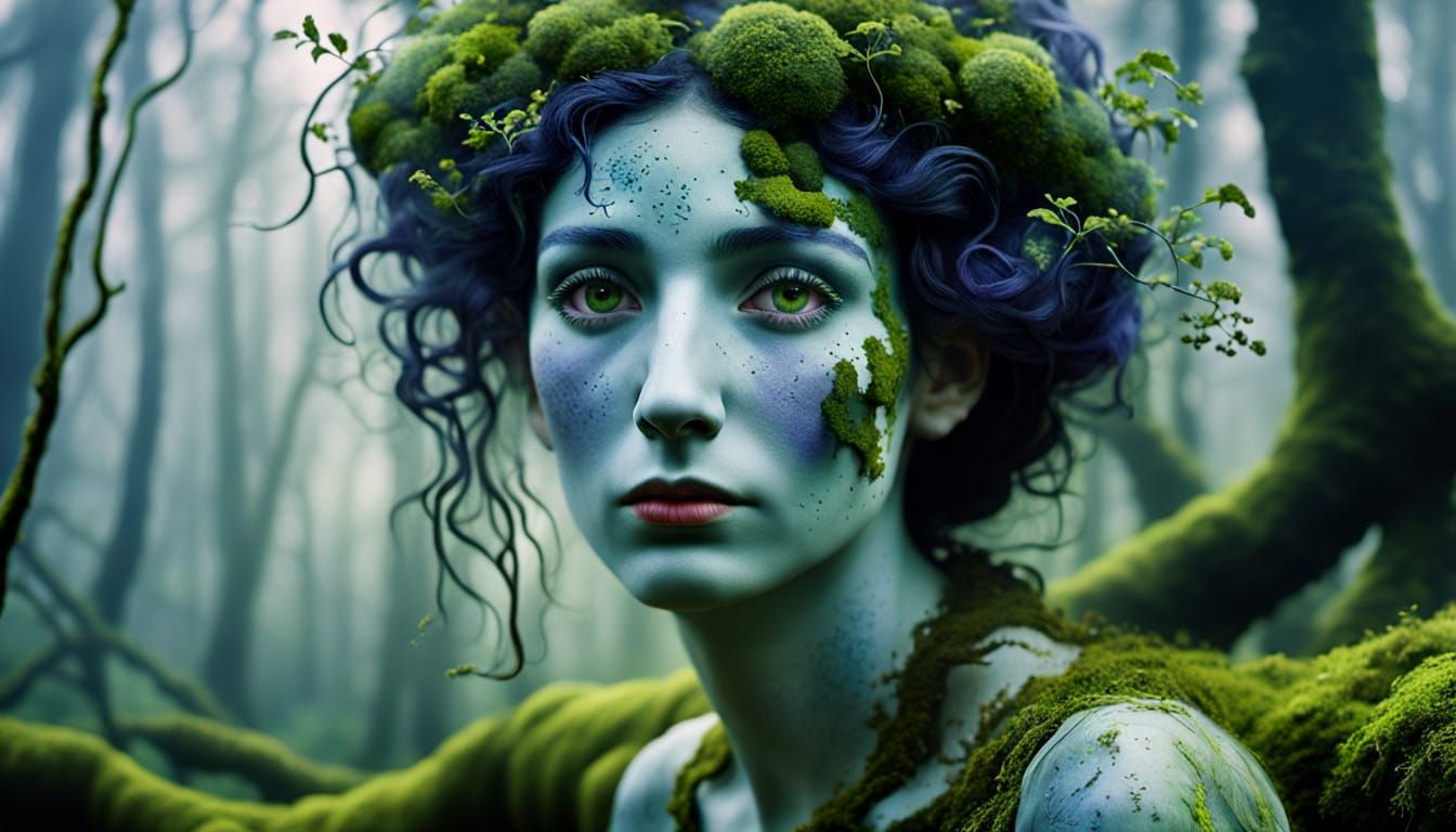 Forest Goddess in Mossy, Vibrant Hues