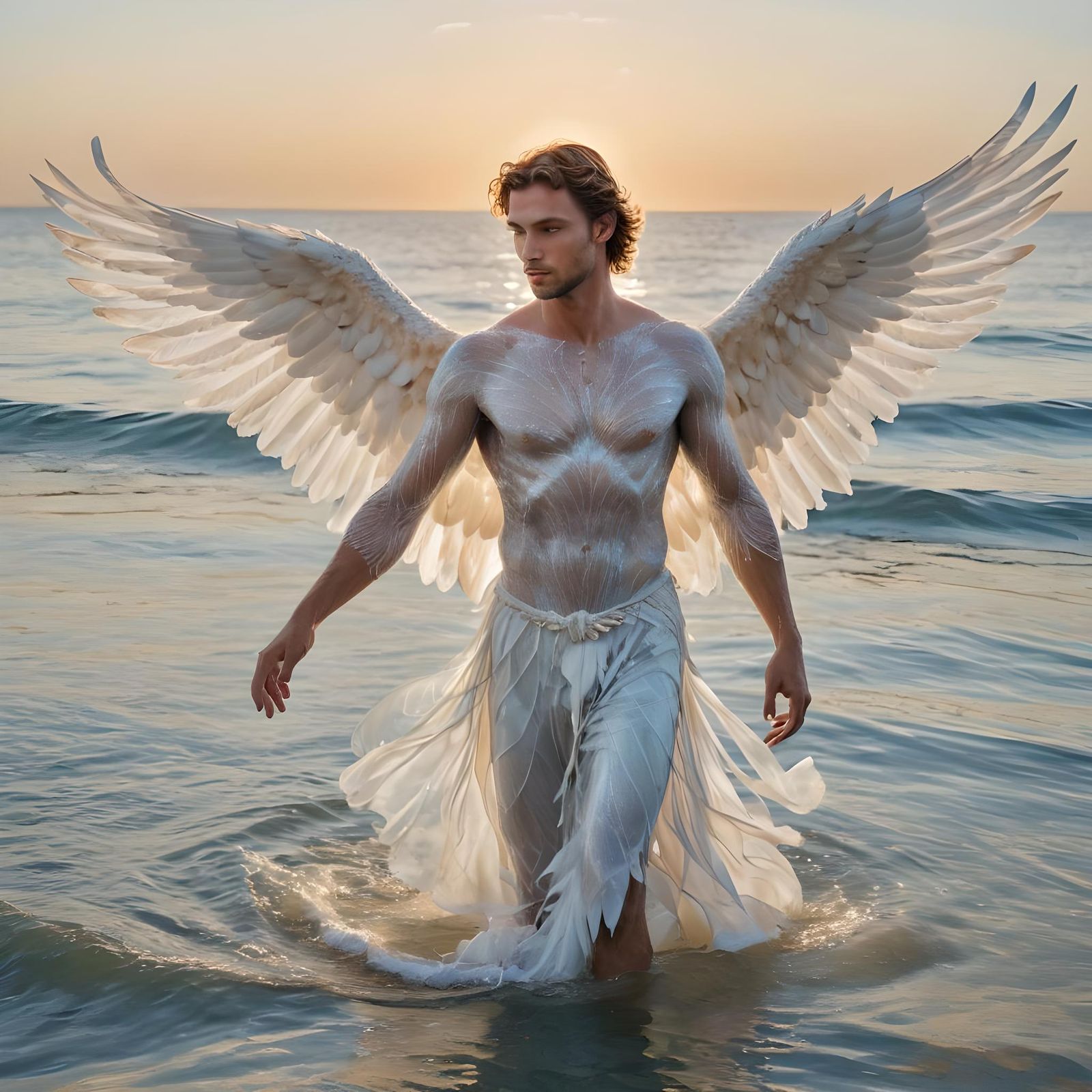 Angelic Figure Bathed in a Tranquil Sea