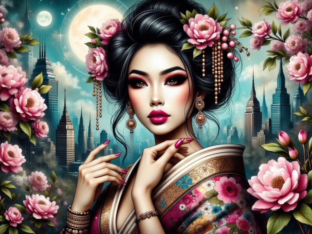 Uma gueixa asiática bela