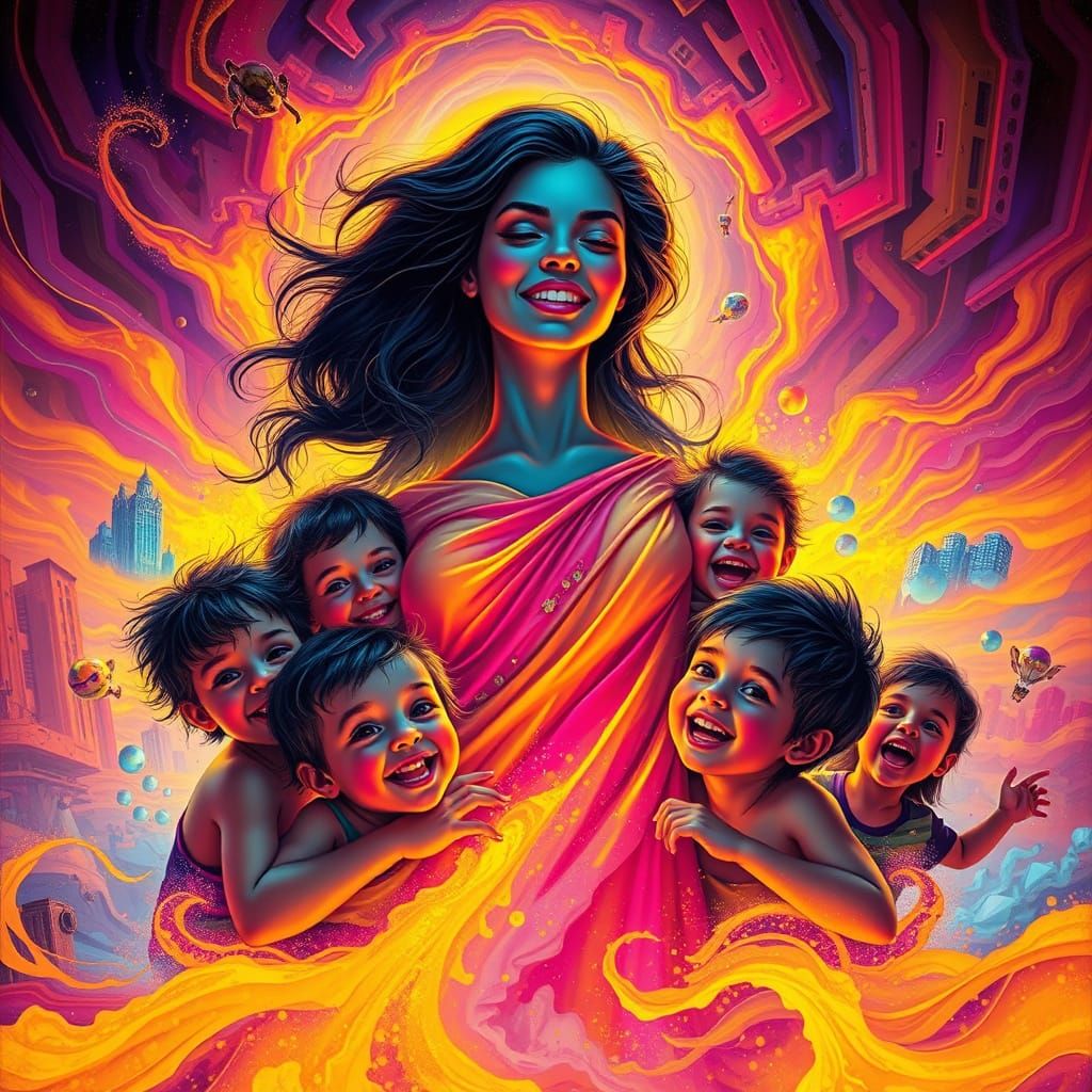 Mother of the Future in Vibrant Futurism