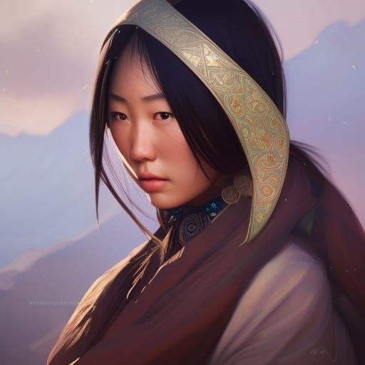 Mongolian Woman Portrait in Hyperdetailed Style