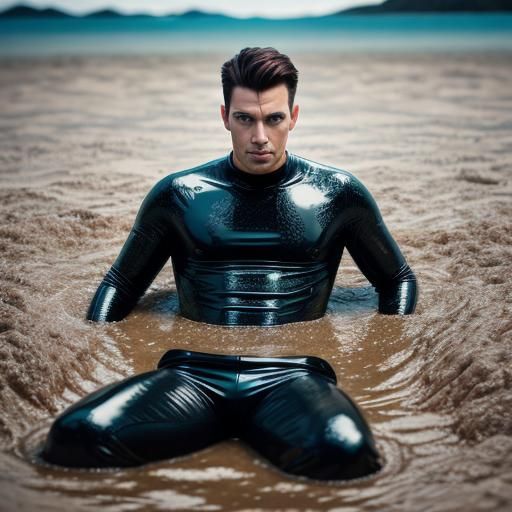 Man in Latex Sinking in Quicksand