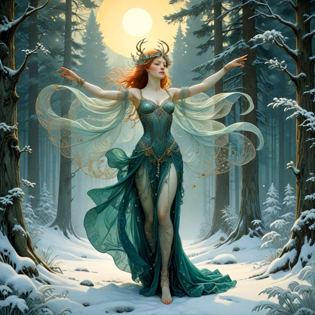 Enchanted Winter Dancer in Whimsical Art Style
