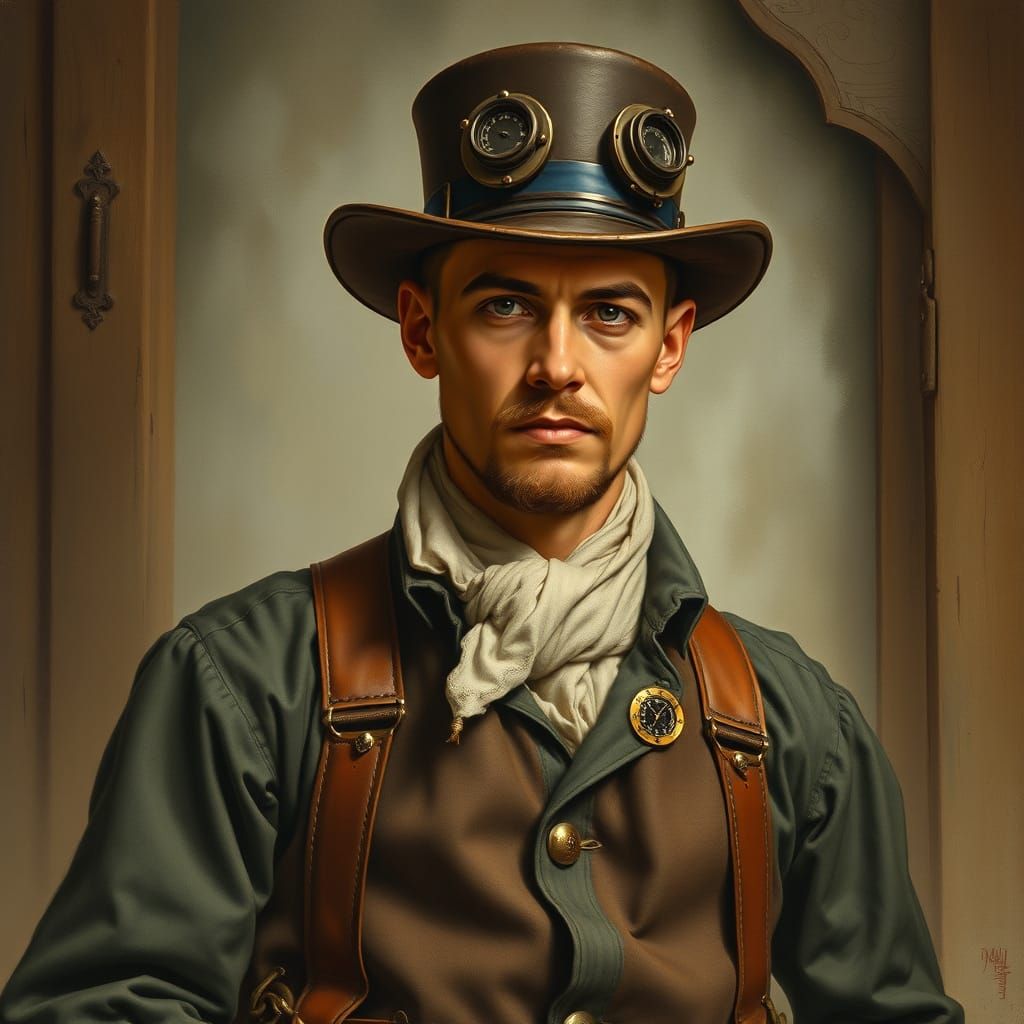 Steampunk Time Traveler in 19th Century Attire
