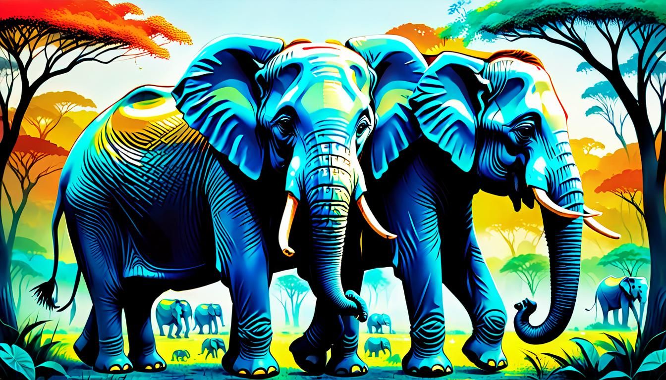Majestic Elephants: Digital Painting of Intelligence and Bea...