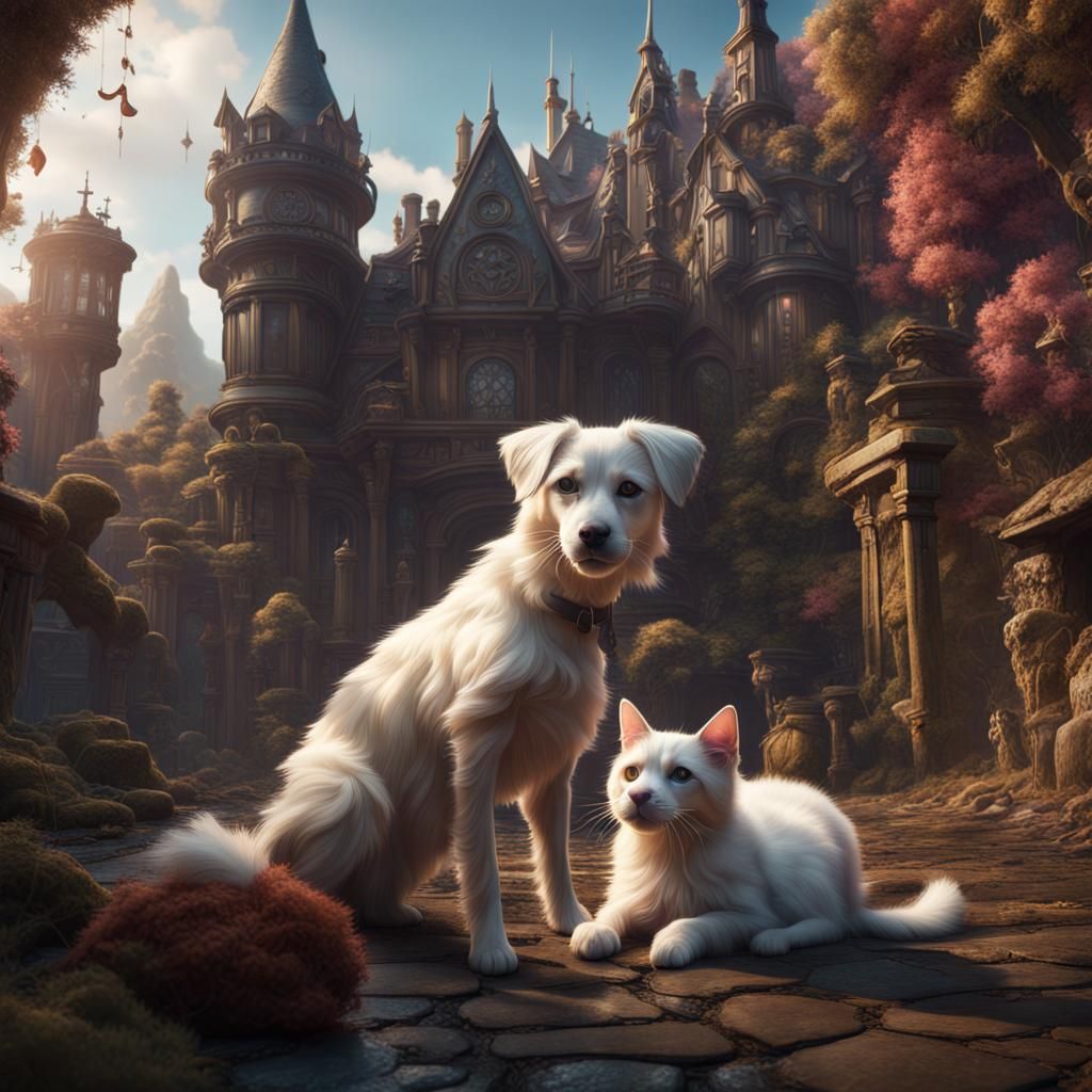 Fantastical Cats and Dogs Digital Painting
