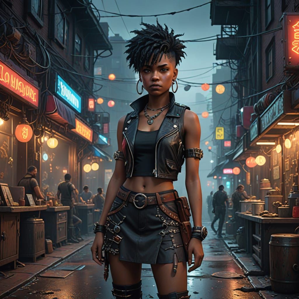 Confident Punk Goddess in Neon Dreamscape