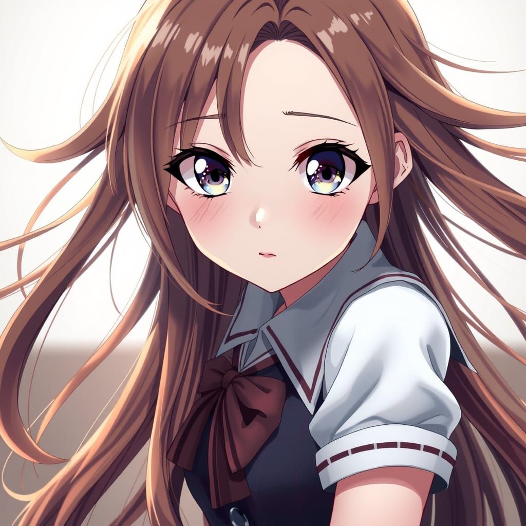 Anime Schoolgirl with Hazel Hair in 3D Style