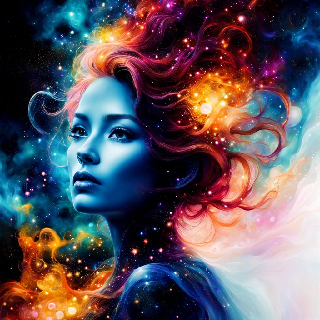 Ethereal Galaxy Woman in Alcohol Ink Style