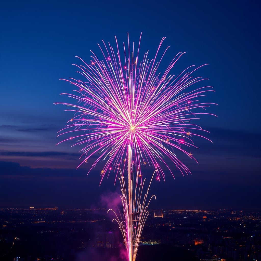 Vibrant Night Sky Fireworks in Cyberpunk Aesthetic