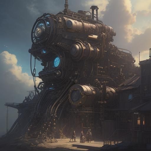 Futuristic Mech Ground Level Shot in Anime Style