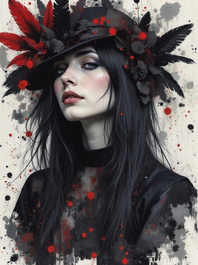 Ethereal Goth Woman in Watercolor and Alcohol Ink