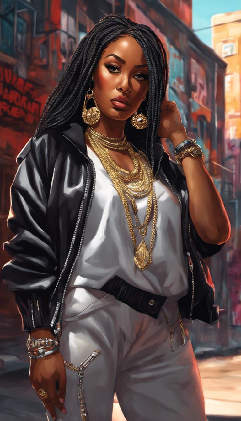 Female Rapper in Graffiti Alley: Digital Illustration