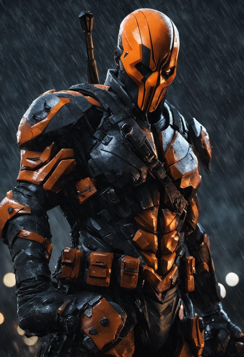 Deathstroke Portrait on Rooftop in Digital Oil Painting Styl...