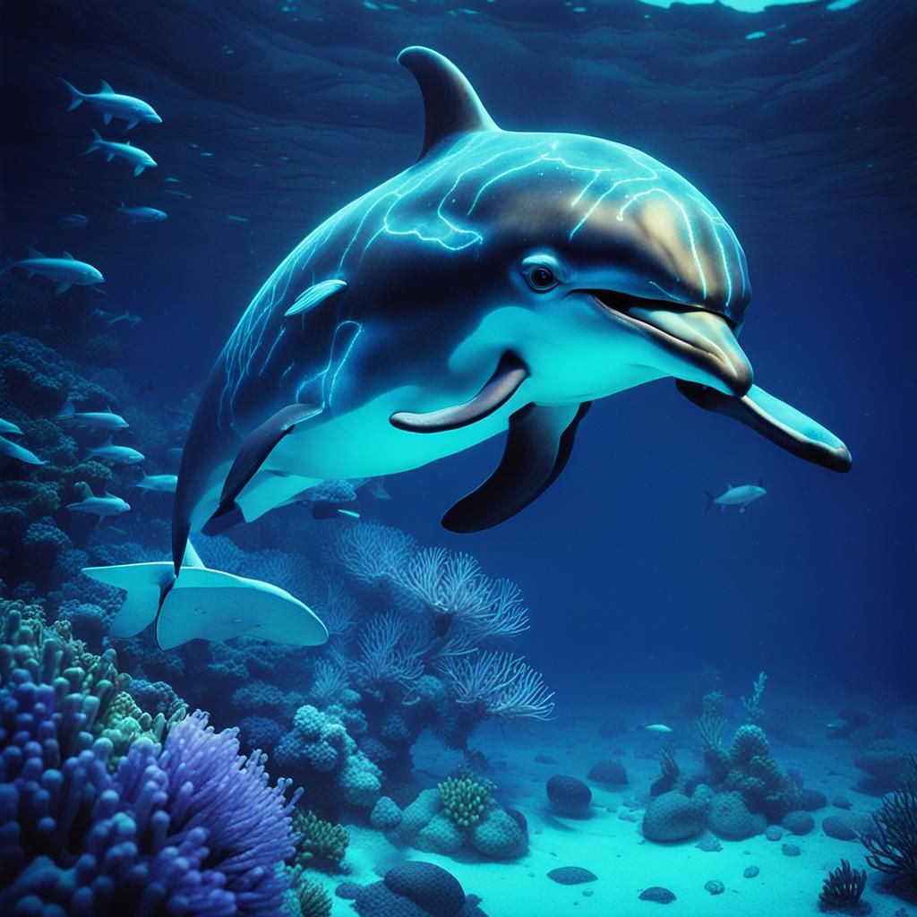 Bioluminescent Dolphin in Cinematic Film Style