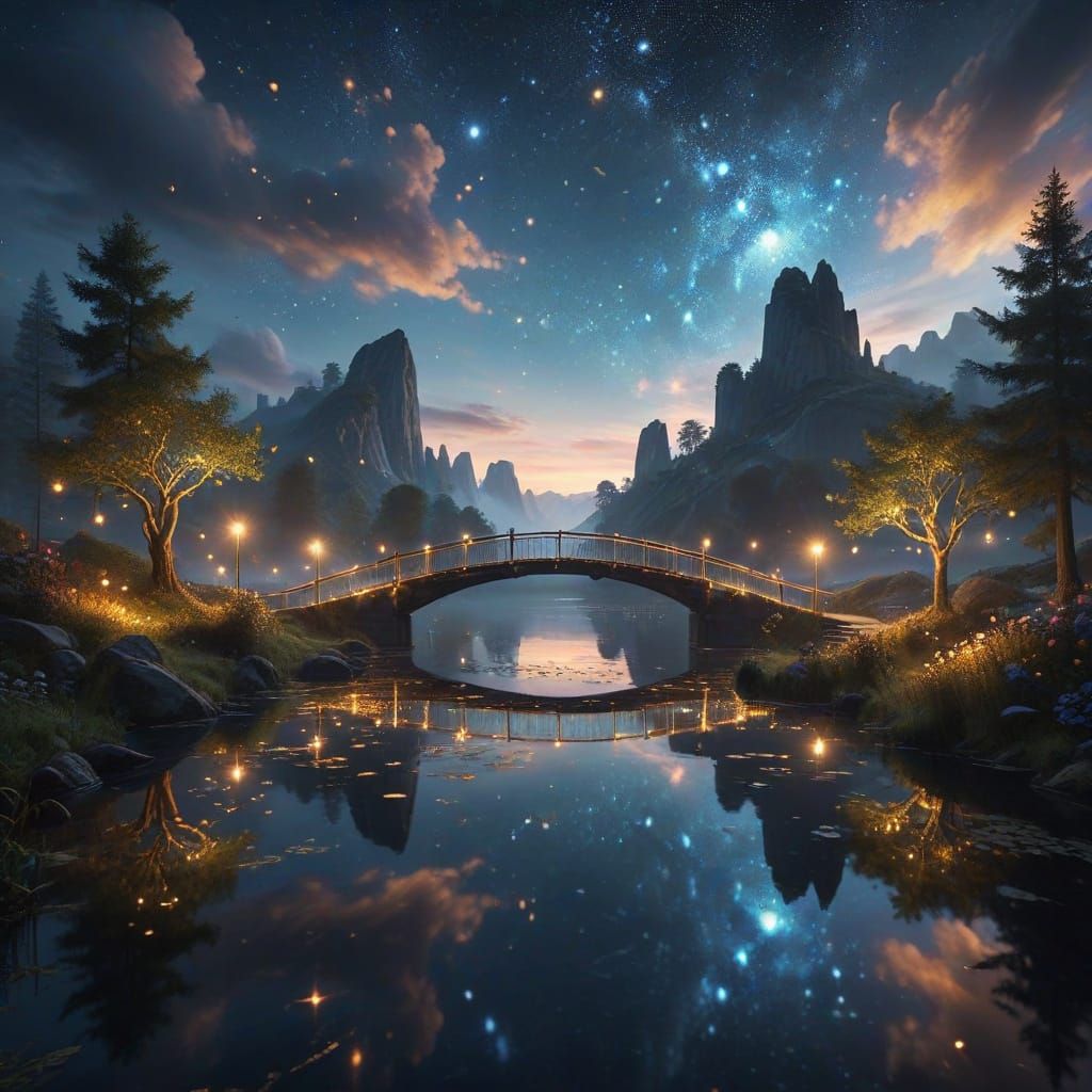 Surreal Bridge Connecting Two Realms in a Celestial Aestheti...