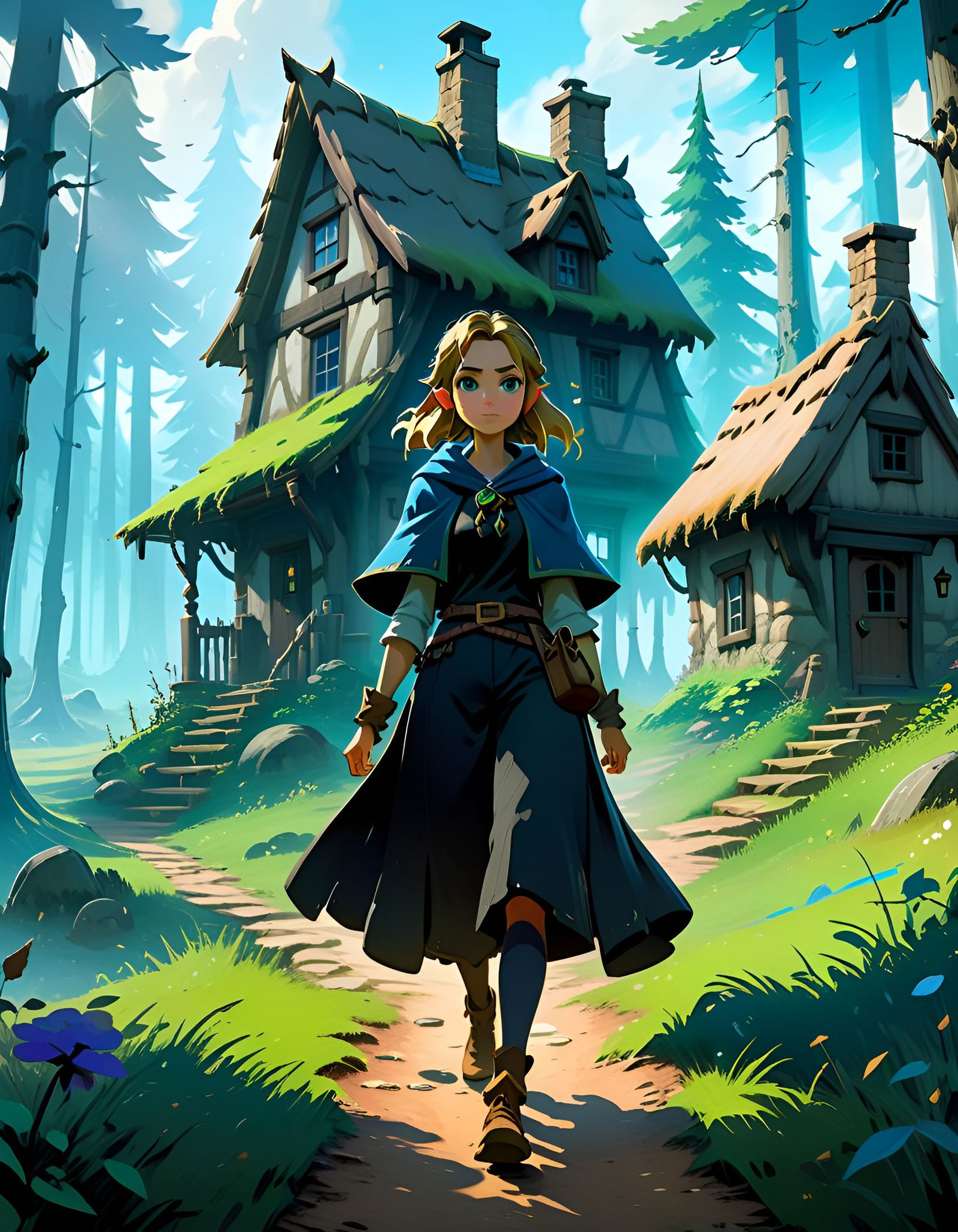 Young Witch Walks in a Vast Landscape