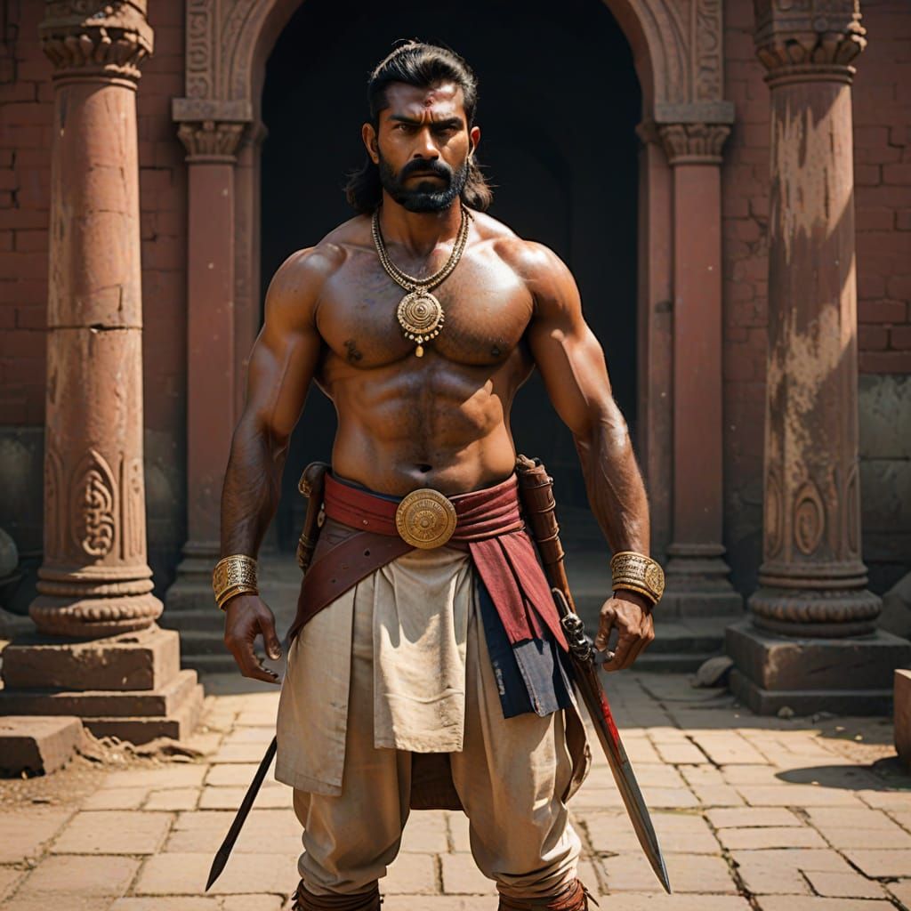 Ancient Indian Warrior in Traditional Sri Lankan Attire