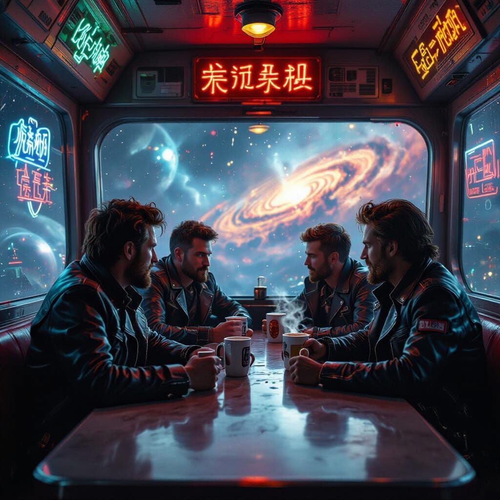 Space Truckers in Zero-Gravity Diner with Nebulae Views