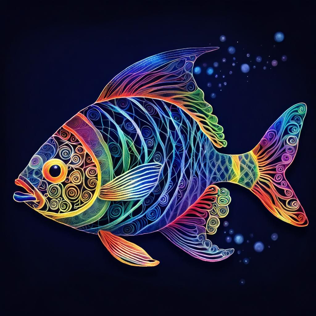 Rainbow Zentangle Fish in Fibre Optic Light