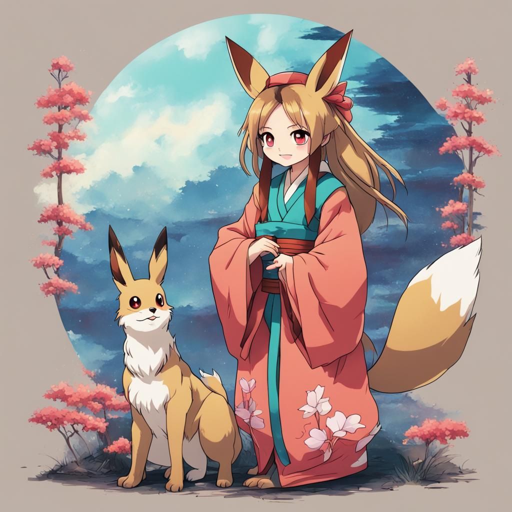 Eevee as Classic Japanese Fantasy Art