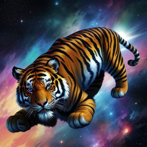 Cosmic Tiger Roaming Through Starry Space