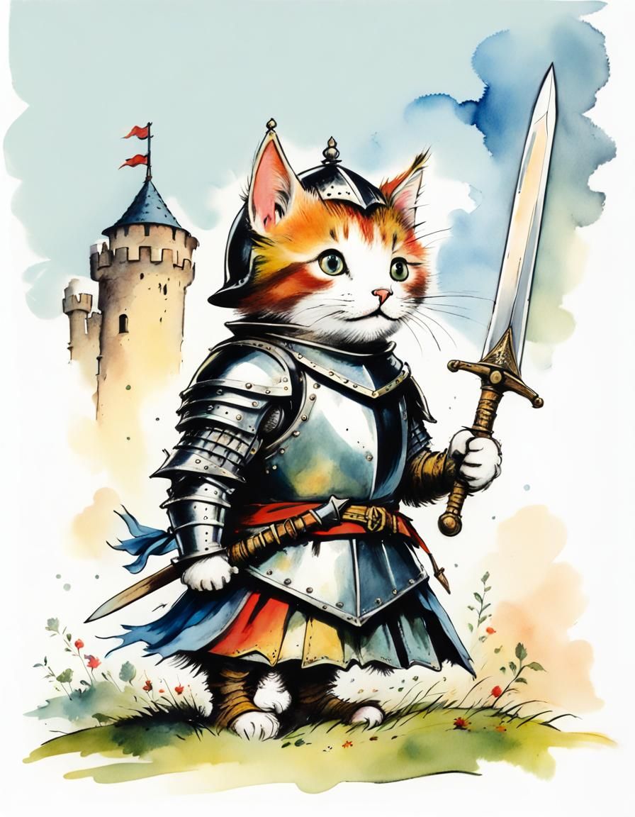 Brave cat knight