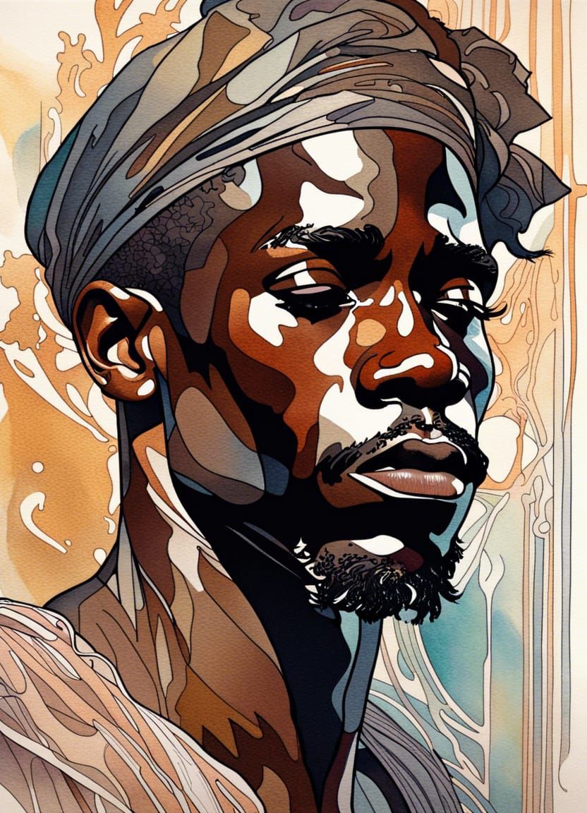 Black Man in 1920s Fashion, Art Nouveau Portrait