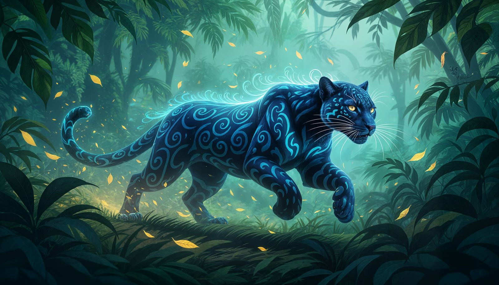 Bioluminescent Fantasy Panther in Jungle Whirl
