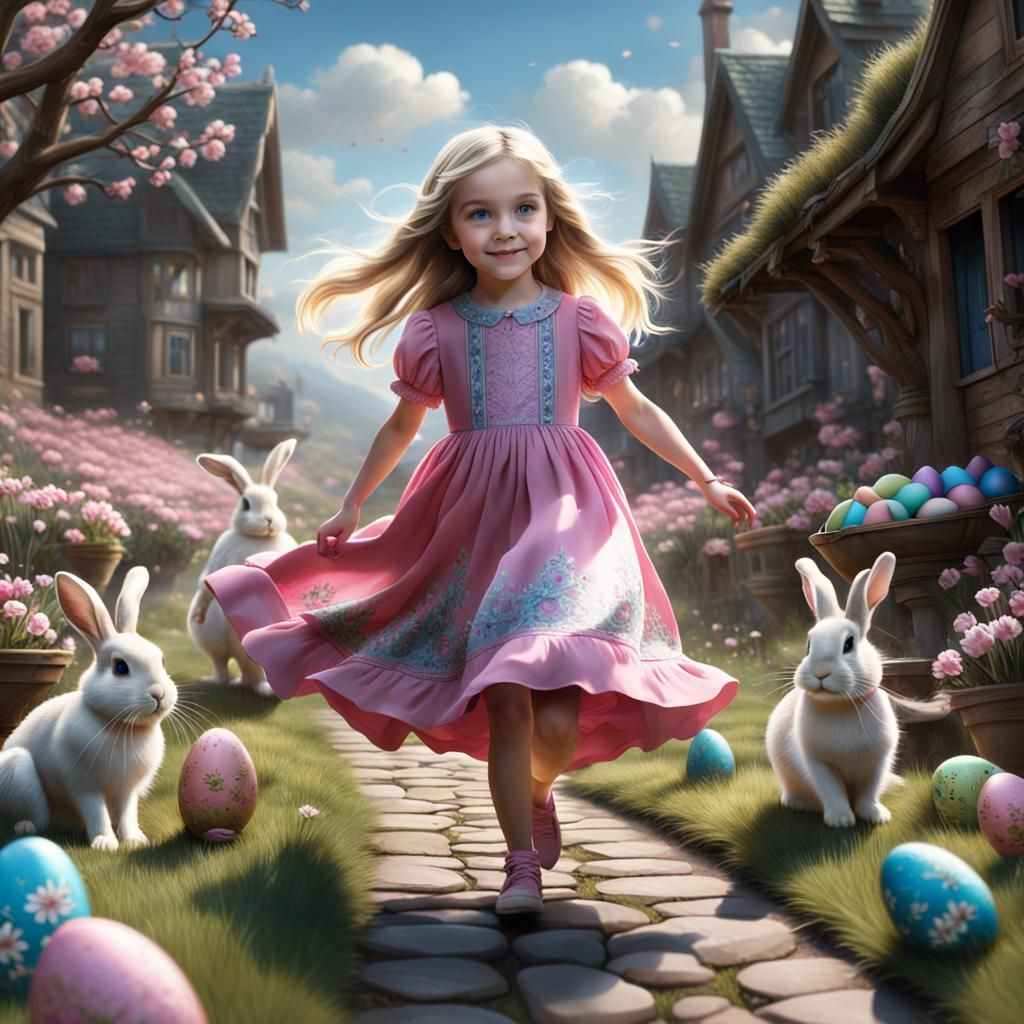 Little Girl's Easter Egg Hunt: Digital Matte Painting