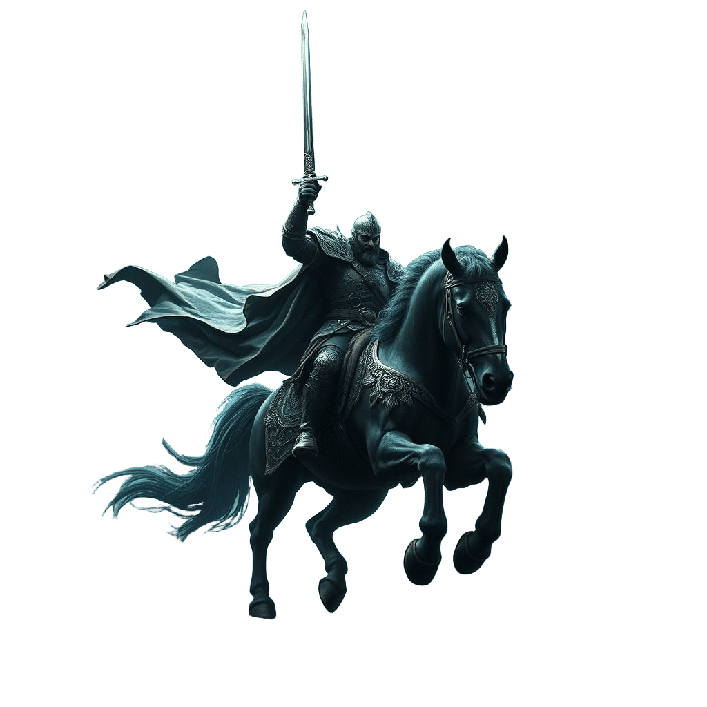 Epic Hero on Horseback Rides into Dark Forest