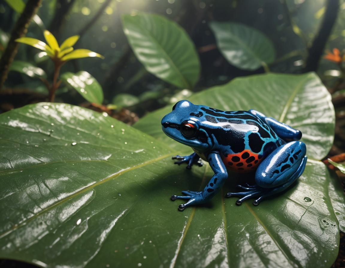 Poison Dart Frog in Rainforest Scene