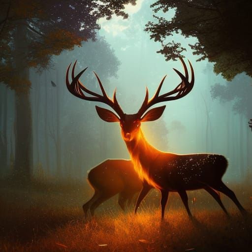 Mythical Deer at Night: Hyperdetailed Concept Art