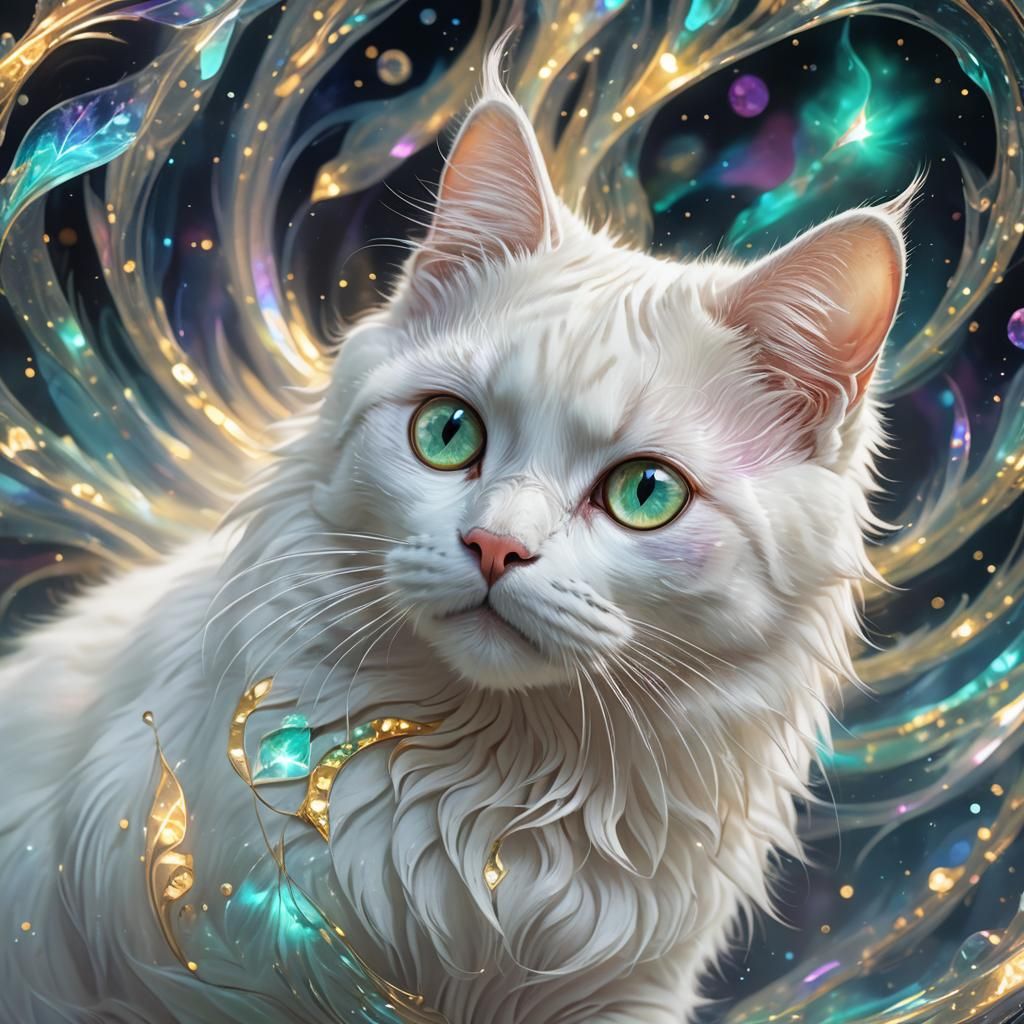 Iridescent Glass Cat Portrait in Astral Illustration