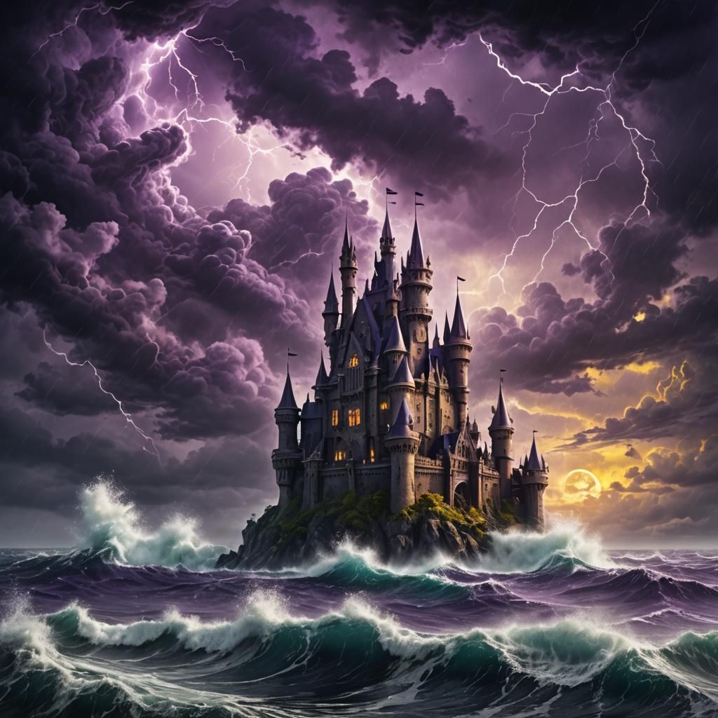 Oceanic Gothic Castle in Dark Fantasy Style