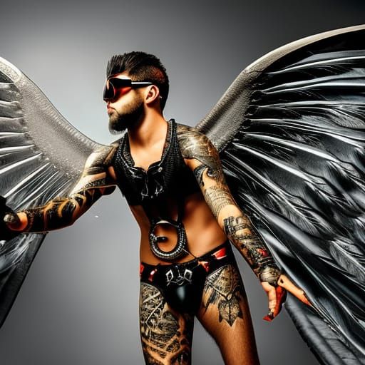 Hyperrealistic Devil in Leather Briefs and Sunglasses
