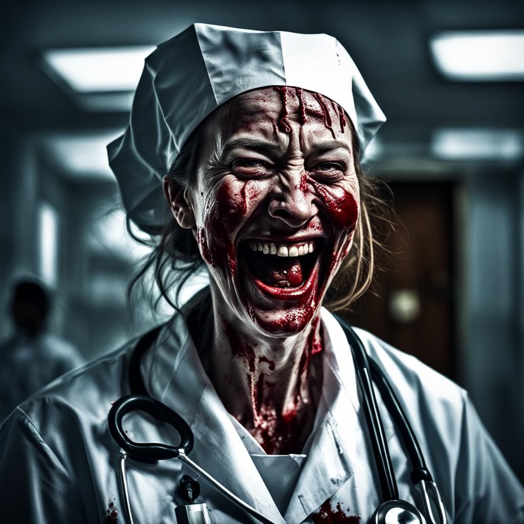 laughing creepy and bloody nurse