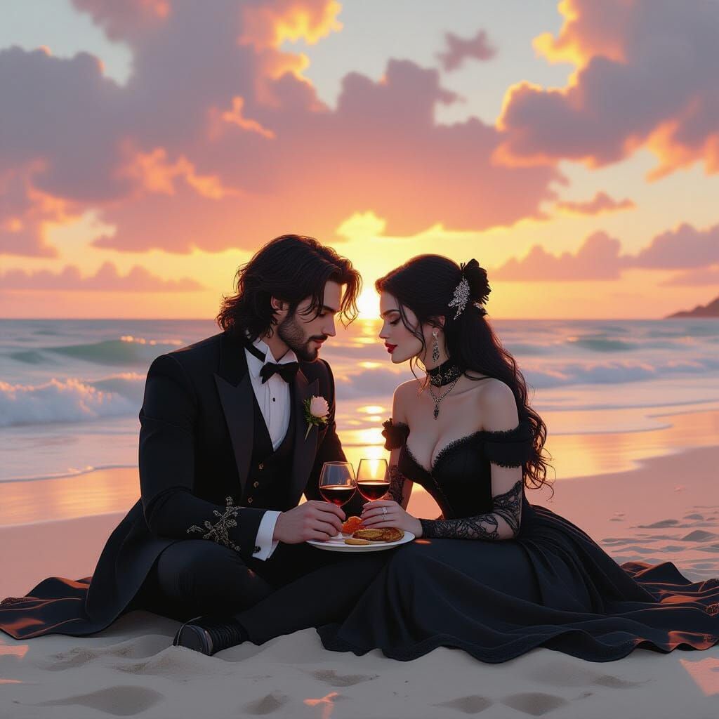 Goth Couple's Romantic Beach Lunch Date at Sunset