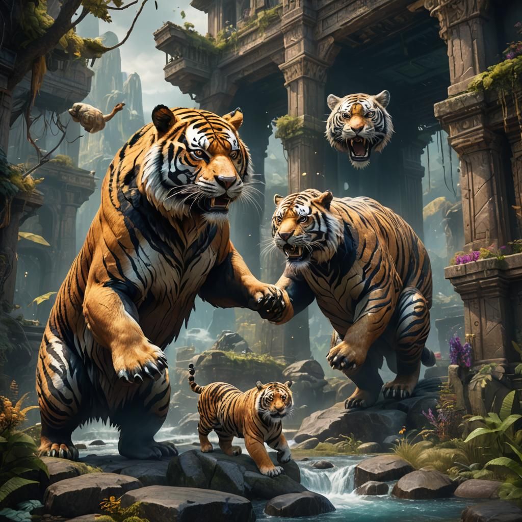 Bear and Tiger Hybrid in Detailed Matte Painting
