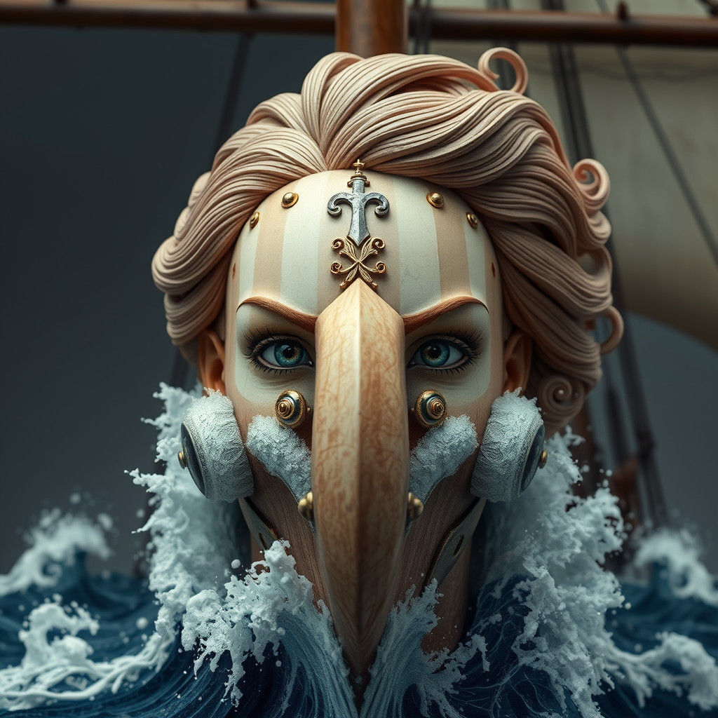 Hyperrealistic Galleon Figurehead of a Beautiful Woman