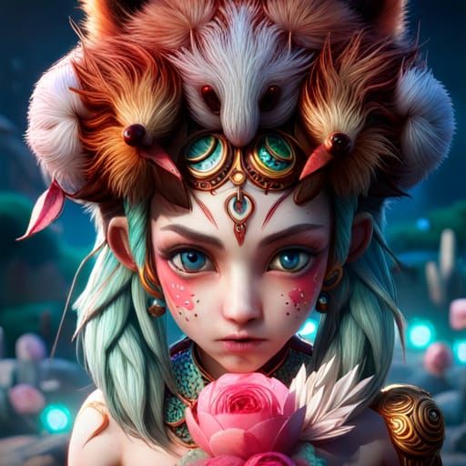 Chibi Tiger Shaman in Hyperrealistic 3D Render